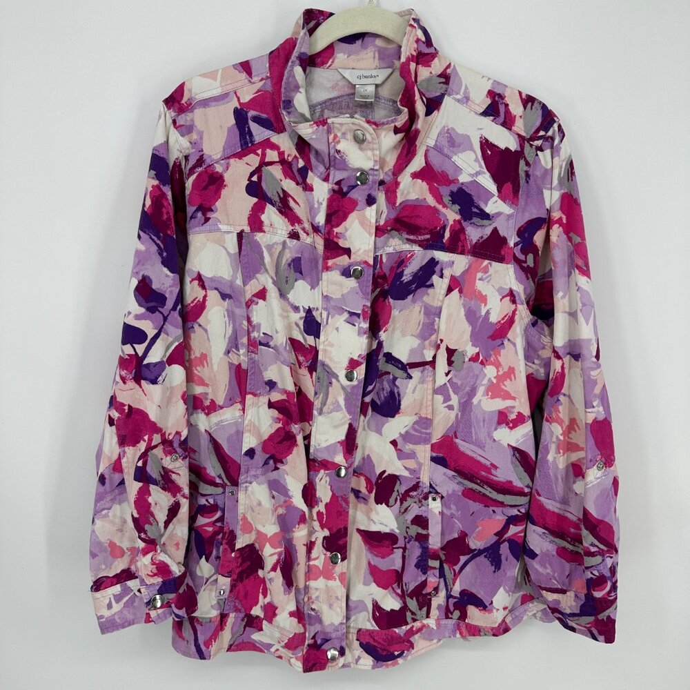 3/$25 CJ Banks Abstract Print Jacket 2X Lightweight Cotton Snap Button Down Pink